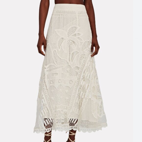 FARM Rio Dresses & Skirts - FARM Rio White Lace Guipure Midi Skirt